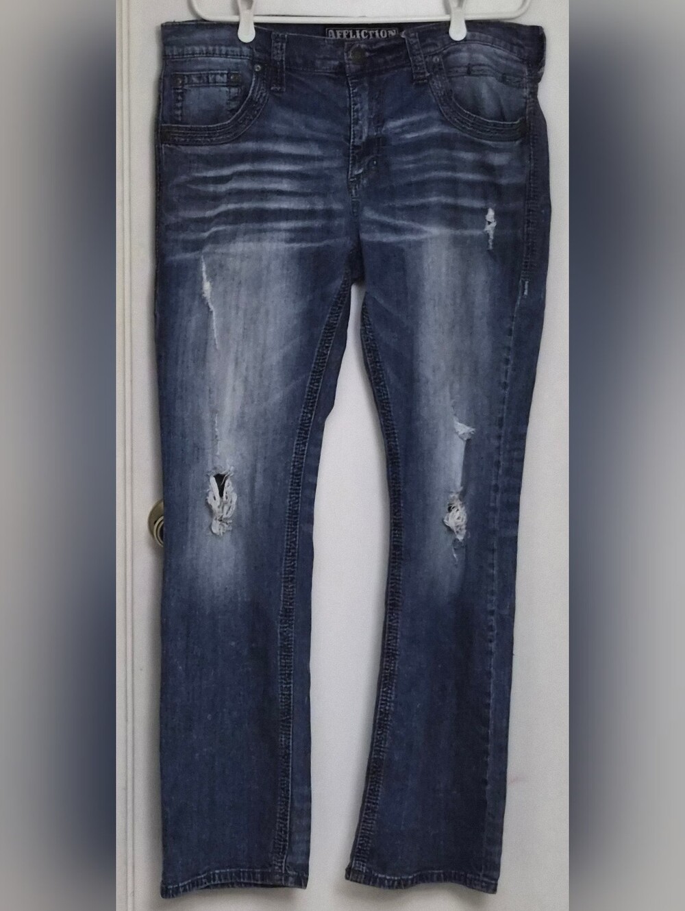 Affliction Blake Premium Embroidered Straight Leg Denim Jeans, Mns 36, VG Cond.!